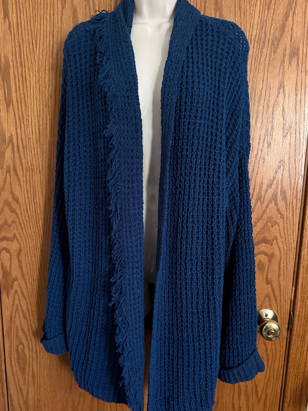 Free People Blue Open Cardigan Sweater I'll Be Around Silk Blend Women's Size Lg